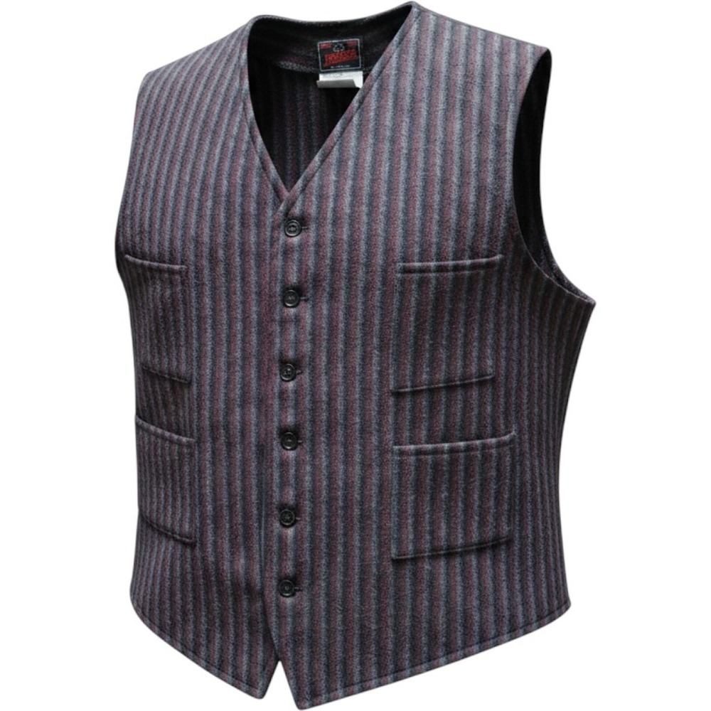 VTG 80s Johnson Woolen Mills Striped Wool Vest SZ XL Grey Burgundy USA Made V538